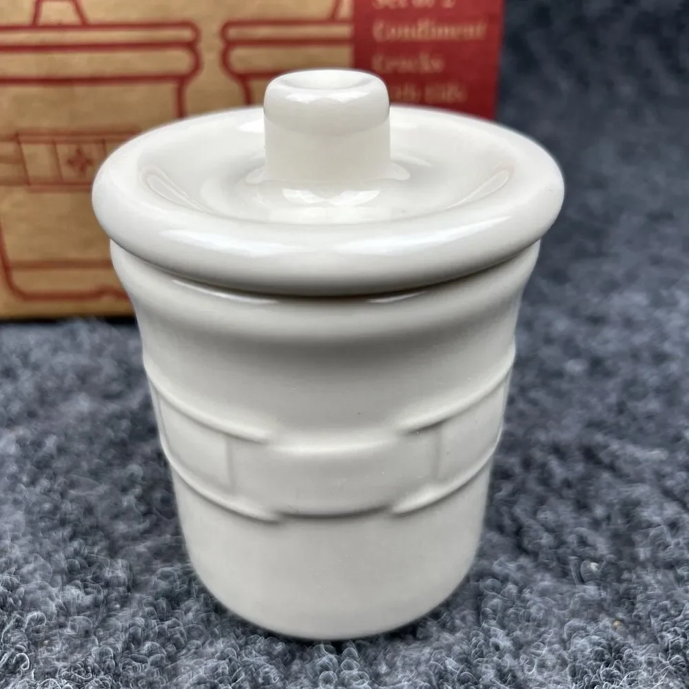 Longaberger Set of Two (2) Condiment Crocks with Lids Ivory - Picture 2 of 12